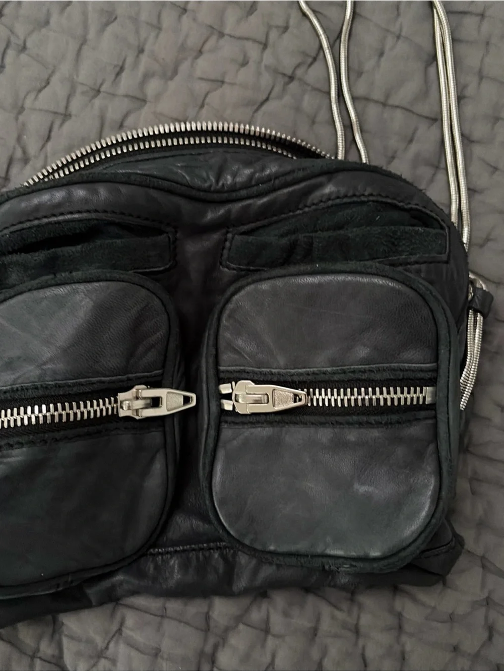 Alexander Wang Grey/Blue Brenda Leather Crossbody Bag with Dual Front Pockets